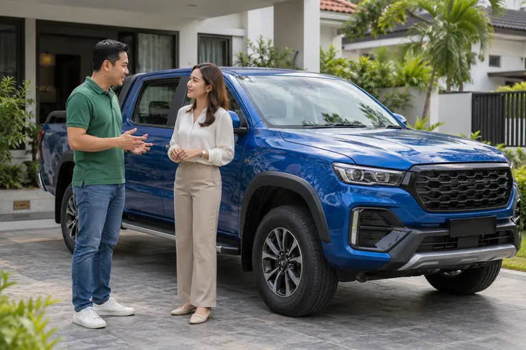 Pelanggan berbincang tentang konfigurasi pickup.